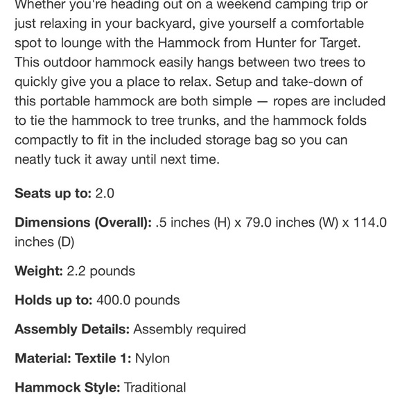 NWT Hunter For Target blue/white striped Hammock - Picture 4 of 5